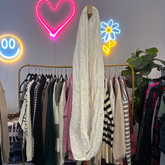 American Eagle Outfitters Accessories - AEO White/Cream Embroidered Polka Dot Scarf